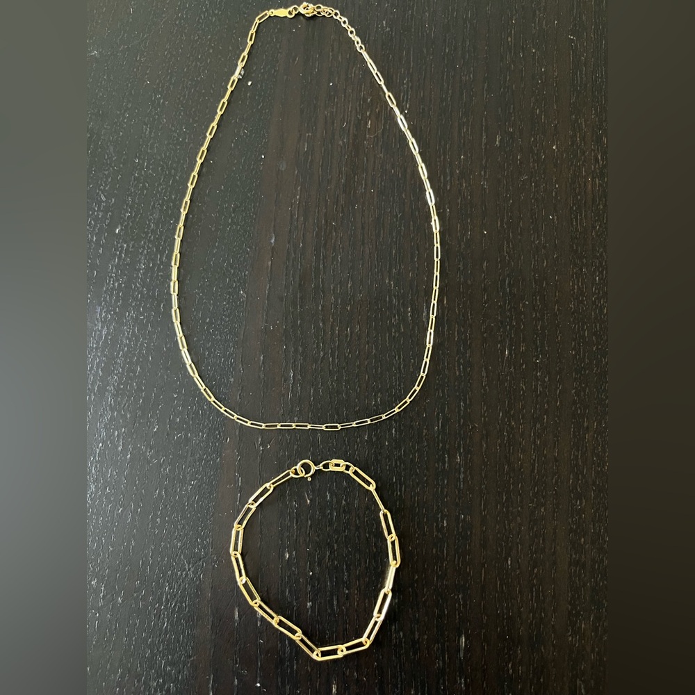 Catbird 1976 14k gold paperclip necklace and bracelet set. Excellent condition.
